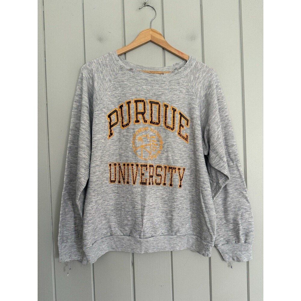 Vtg Champion Sweatshirt L Large 1980s Purdue University Heather Gray Thin Crew